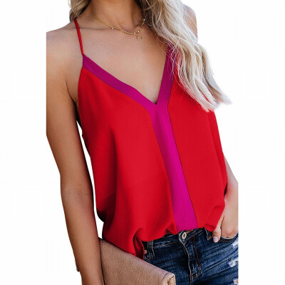 

I-shaped vest womens T-shirt contrast color V-neck sleeveless top