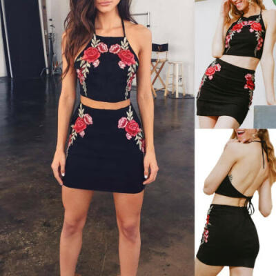 

Womens Floral Embroidered Sleeveless Tank Vest Crop Top Bustier Casual Shirt