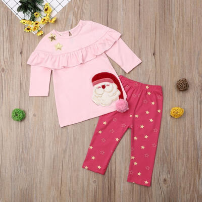 

Kids Baby Girl Santa Claus Tops T shirt DressPants Leggings 2pcs Outfits Set