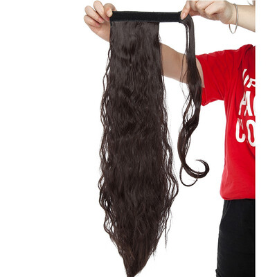 

20 Inch Long Corn Wave Ponytail Extension Magic Paste Heat Resistant Wavy Synthetic Wrap Around Ponytail Black Hairpiece for Women