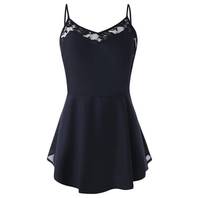 

Plus Size Lace Panel Spaghetti Strap Peplum T-shirt