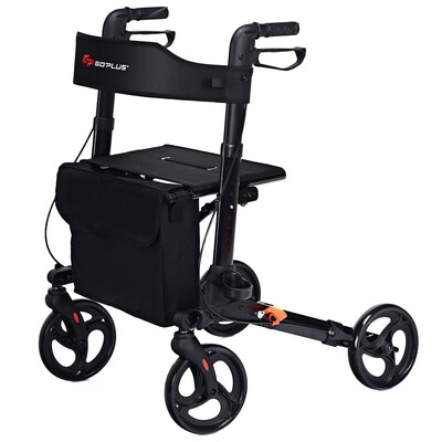 

Folding Medical Rollator Lightweight Aluminum Walker for Seniors-Black
