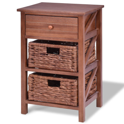 

3 Tiers Wood Nightstand w 1 Drawer&2 Basket