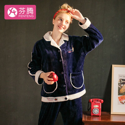 

Fenton coral fleece can be worn outside ladies pajamas 2018 autumn&winter new parent-child personality can be worn outside cardigan jade rabbit long-sleeved home service F98941246 Baolan female L