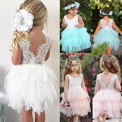 

Kids Princess Dress Baby Flower Girl Dress Lace Backless Party Gown Bridesmaid Dress