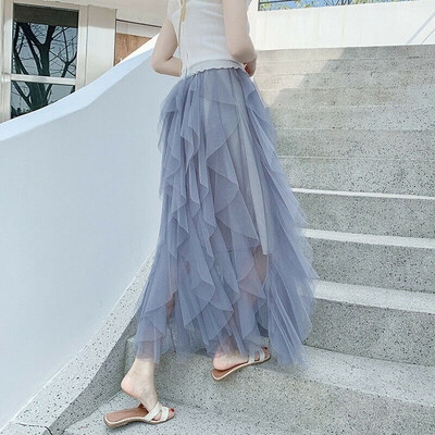 

Women Tulle Long Maxi Skirt Layered Swing High Waist Casual Ruffles Loose New