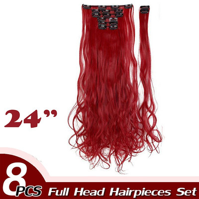 

Full Head Clip Synthetic in Hair Extensions 8 Piece 18 Clips Hairpiece Long Wave Curly Straight for Women