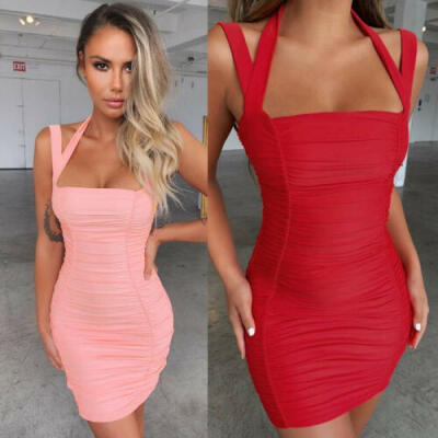 

Womens Strappy Mini Dress Ladies Sexy Backless Package Hip Dress Summer Holiday