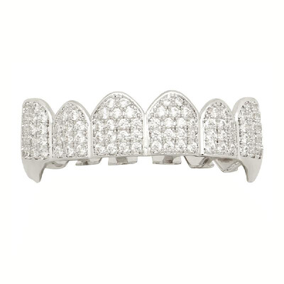 

Hip Hop Teeth Grillz Golden Silvery Plated Iced out Grillz Custom Simulated Diamond Teeth Cap Top & Bottom Grillz Caps