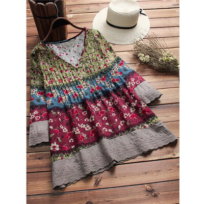 

Womens Summer Floral V Neck Blouses Loose Baggy Tops Tunic T Shirts Plus Size