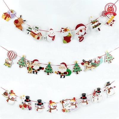 

Christmas Wall Hanging Drop Ornaments SnowmanSocksHouseSanta Claus Flag Banner Pendant Fot Home Party Decor 1 Piece