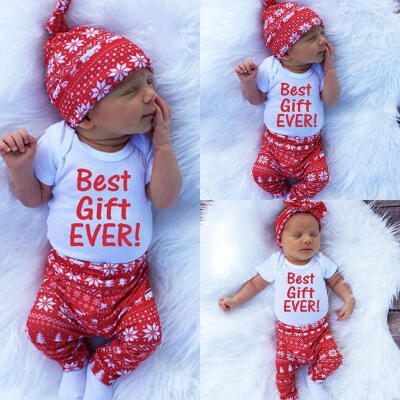 

Newborn Baby Boy Girls Romper Tops Long Pants Hat 3PCS Outfits Set Xmas Clothes