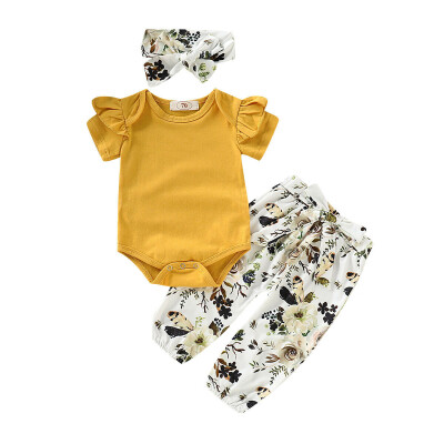 

Summer Newborn Infant Toddler Kids Baby Girls short Sleeves Tops Romper Floral Pants Outfits Clothes sunsuit