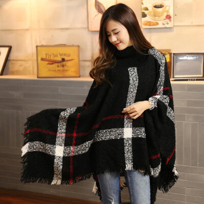 

2018 autumn&winter European&American wool knit shawl cloak female scarf hooded collar thick Korean version of warm