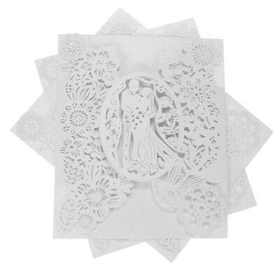 

5pcs White Romantic Wedding Party Invitation Cards Delicate Carved Pattern Banquet Decoration