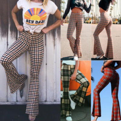 

Women Girls Vintage High Waist Bell Bottom Long Flare Pants Stretch Boho Hippie
