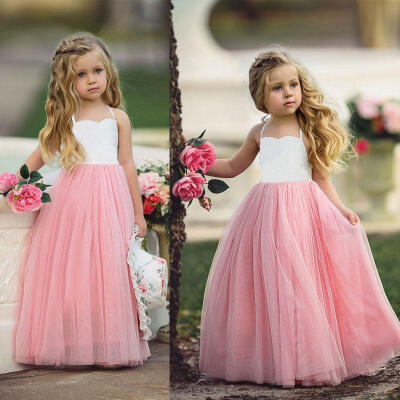 

Princess Kids Girls Wedding Dress Party Prom Birthday Strap Tulle Tutu Dresses 2-7Y