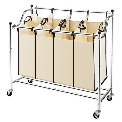 

4-Bag Laundry Hamper Sorter Cart Basket Quadruple Bag Bins