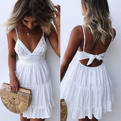 

Women Sleeveless Lace Dress Bridesmaid Wedding Party Cocktail Mini Sling Dress