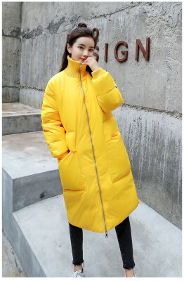 

Winter 2018 down jacket trend simple personality long sleeve long style pure color hat fashion single-breasted