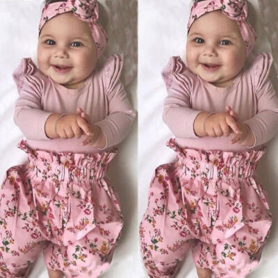 

3PCS Set Newborn Baby Kids Girl Clothes Romper Shirt TopsFloral Pants Outfits