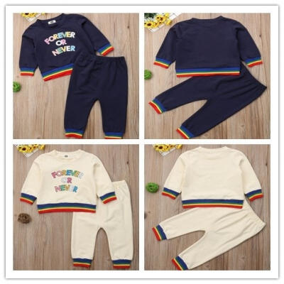 

Cute Boys&girls casual cotton long sleeves round neck letter print t-shirt tops trousers autumn 2 piece suit