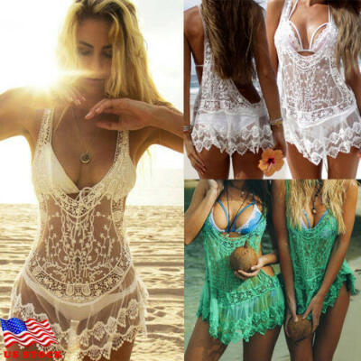 

Women Lace Crochet Bikini Beachwear Cover up Beach Dress Summer Bathing Suit