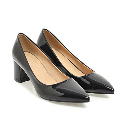 

IDIFU Womens Chic Pointed Toe Pump - Burnished Solid Color Low Cut - Slip on Block Heels Work Shoes