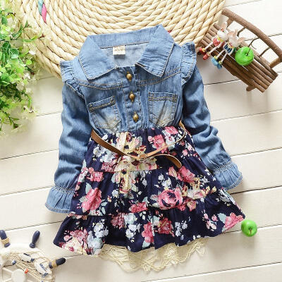 

New Girls cowboy dress cotton dress baby Girls autumn clothes kids girls dress