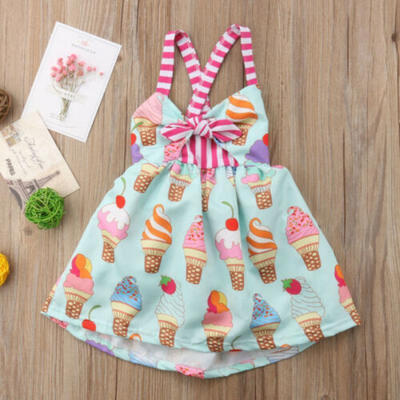 

Toddler Kids Baby Girls Strap Backless Dress Sundress Summer Ice cream Clothes