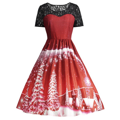 

Print Lace Panel Vintage Party Dress