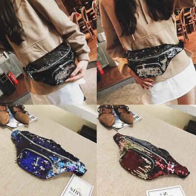 

Women Reversible Mermaid Glitter Sequin Waist Fanny Pack Belt Chest Bag Pouch