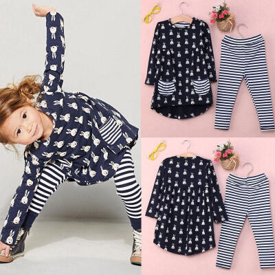 

2PCS Toddler Kids Baby Girls Outfits Long Sleeve Dress Tops Pants Clothes Set