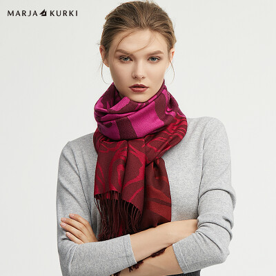 

MARJA KURKI wool shawl European&American style fringed temperament dual-use wool warm scarf female gift box elegant style 1Y584318 red