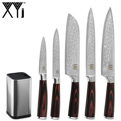 

XYj 6pcs Kitchen Knife Set Damascus Veins Blade Non-slip Handle 8 Cooking Knife Holder
