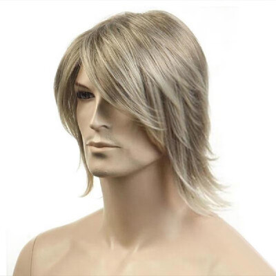 

High-temperature Synthetic Fiber Wigs for Men Short Gold Hairpiece Natural Matte Hair Wig