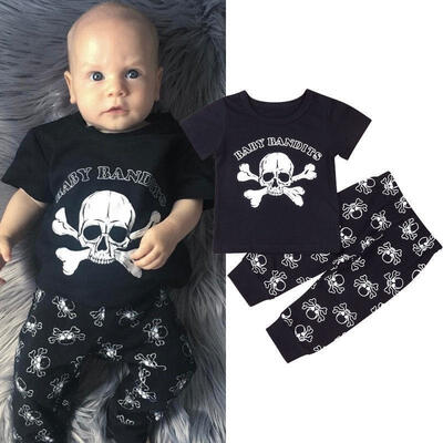 

Boys Baby Toddler Kids Skull Clothes Short Sleeve Tops Long Pants 2Pcs Outfits