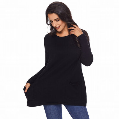 

Round neck long sleeve pullover loose casual knit sweater coat