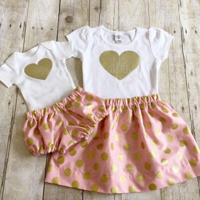 

Newborn Baby Kids Famliy Matching Suit Big Sister T-shirt Little Sister Romper