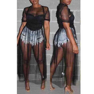 

Sexy Womens Mesh Sheer See Through Short Sleeve Clubwear Party bikini COVER