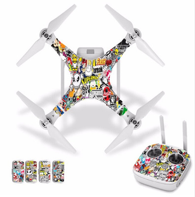 

J30015 Cartoon graffit Waterproof PVC Decal Skin Sticker For DJI Phantom 3 Drone body protection filmremote Controller cover