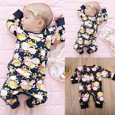 

Kids Baby Girls Infant Romper Long Sleeve Jumpsuit Floral Bodysuit Cotton Outfit