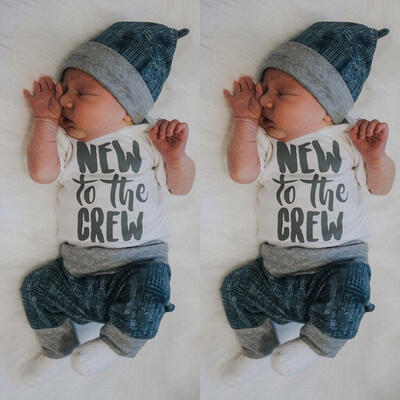 

Newborn Kid Baby Boy Girl 3pcs Clothes Jumpsuit Romper Long Pants Hat Outfit Set