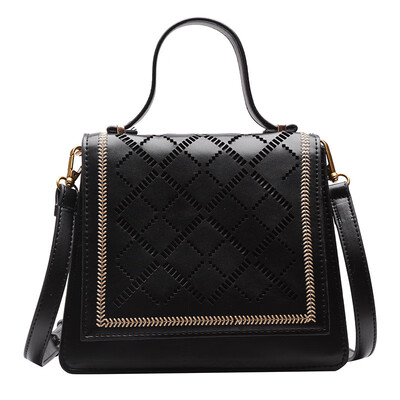 

Fashion rivet lock small square bag female 2019 new ribbed shoulder bag tide Korean version of the simple multi-layer diagonal cross bag