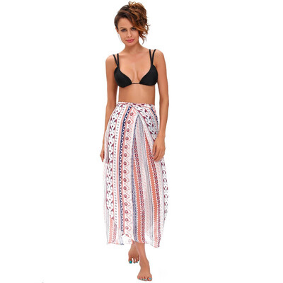 

Multi-color skirt split fork ethnic print chiffon retro beach skirt 42061