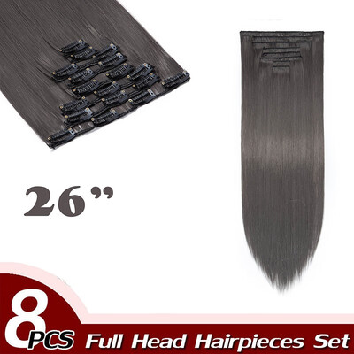 

Curly Full Head Clip Synthetic in Hair Extensions 8 Piece 18 Clips Hairpiece Long Wave for Women