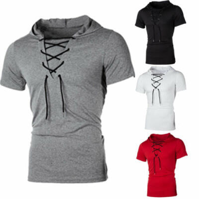 

New Mens T-Shirt Short Sleeve Hooded Tee Casual Hoodie Summer T-Shirt Tops