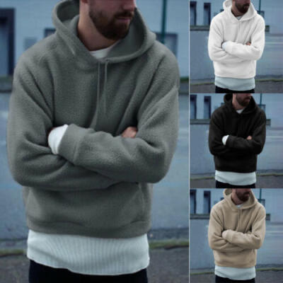 

Mens Winter Hoodies Plush Hooded Sweatshirt Outwear Sweater Warm Coat Jacket