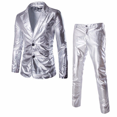 

SUNSIOM Mens Slim Fit Leather Blazer Suit Tuxedo Coat Pants Trousers Formal Wedding Groom