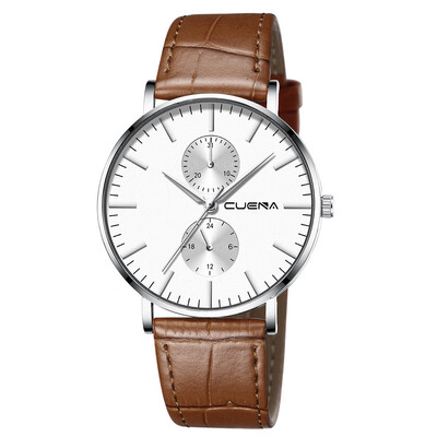 

Gobestart Fashion Mens Leather Military Alloy Analog Quartz Wrist Watch Business Watches